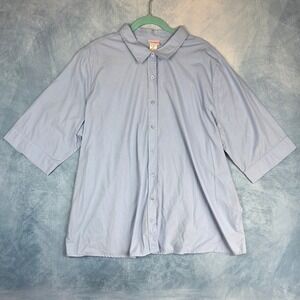 American Sweetheart B9V Womens Shirt XX Light Blue 3/4 Sleeve Button Front
